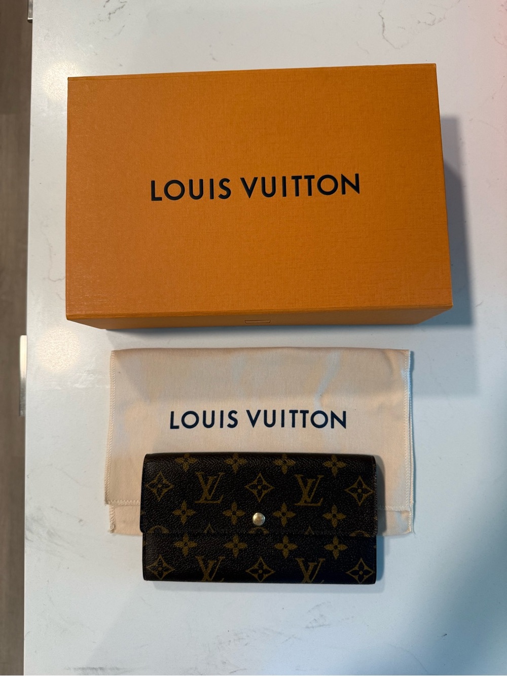 Louis Vuitton Monogram Canvas Trifold Wallet W/Insert & Chain For Crossbody Wear